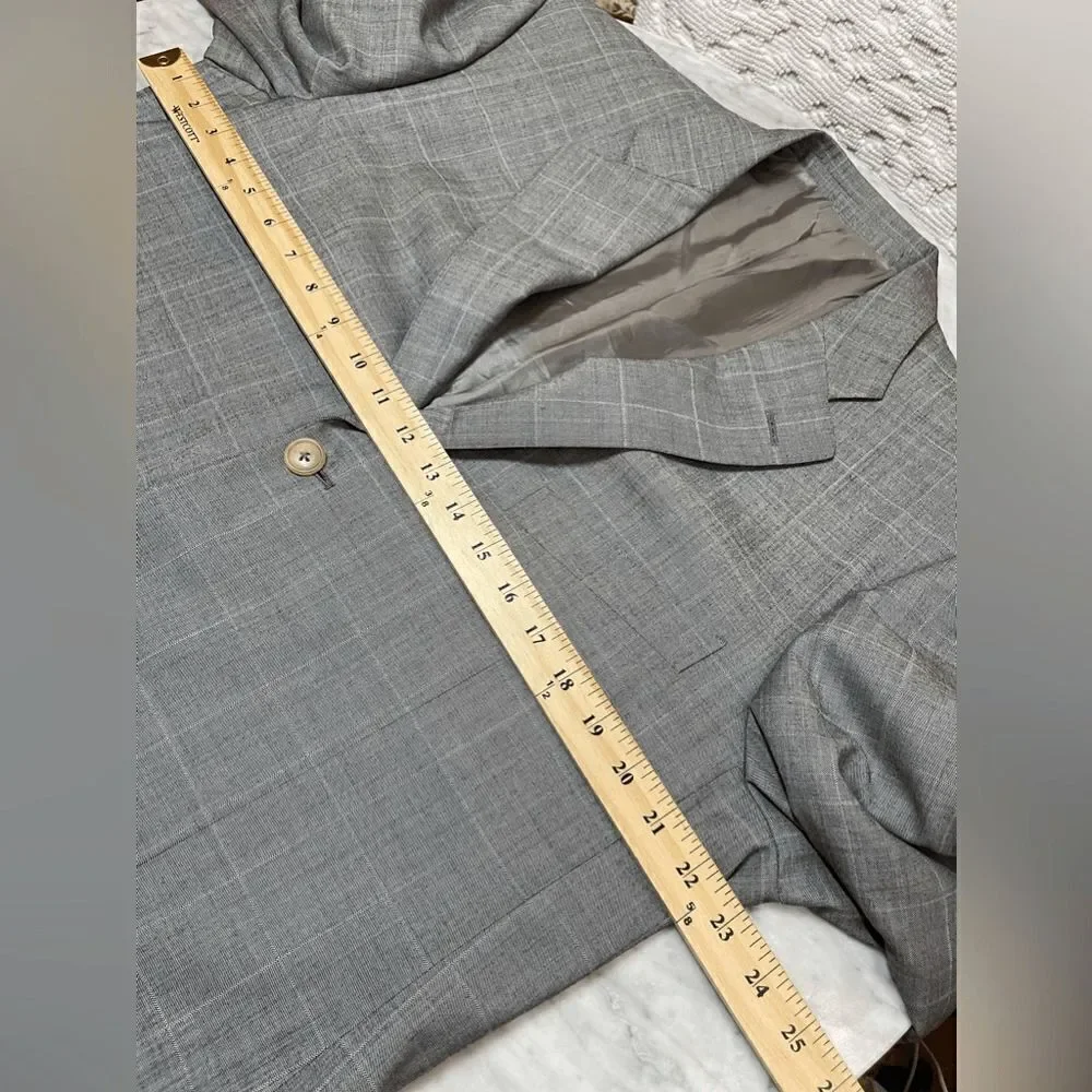 ERMENEGILDO ZEGNA wool gray window pane plaid suit jacket blazer size 54L 44L US